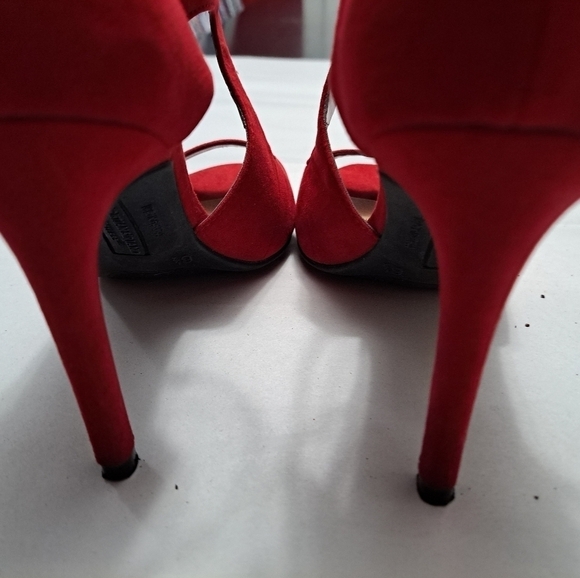 Christian Seriano Red Double Buckle Open Toe Heels - Picture 6 of 10